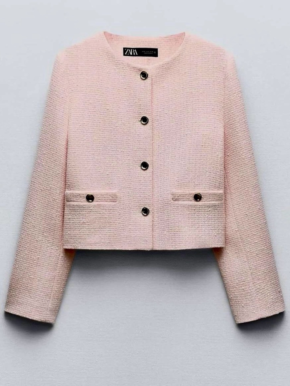 ZARA sz M Women's Cropped Bouclé Jacket in Pale Pink new